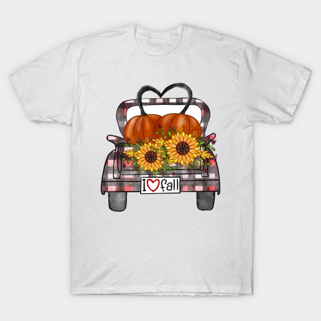 Womens I Love Fall Pumpkin Truck Cute Autumn T-Shirt by luxembourgertreatable